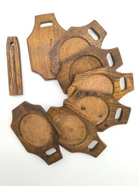 MCM Wood & Cork Stacking Coasters - Set of 6 - Made in Japan